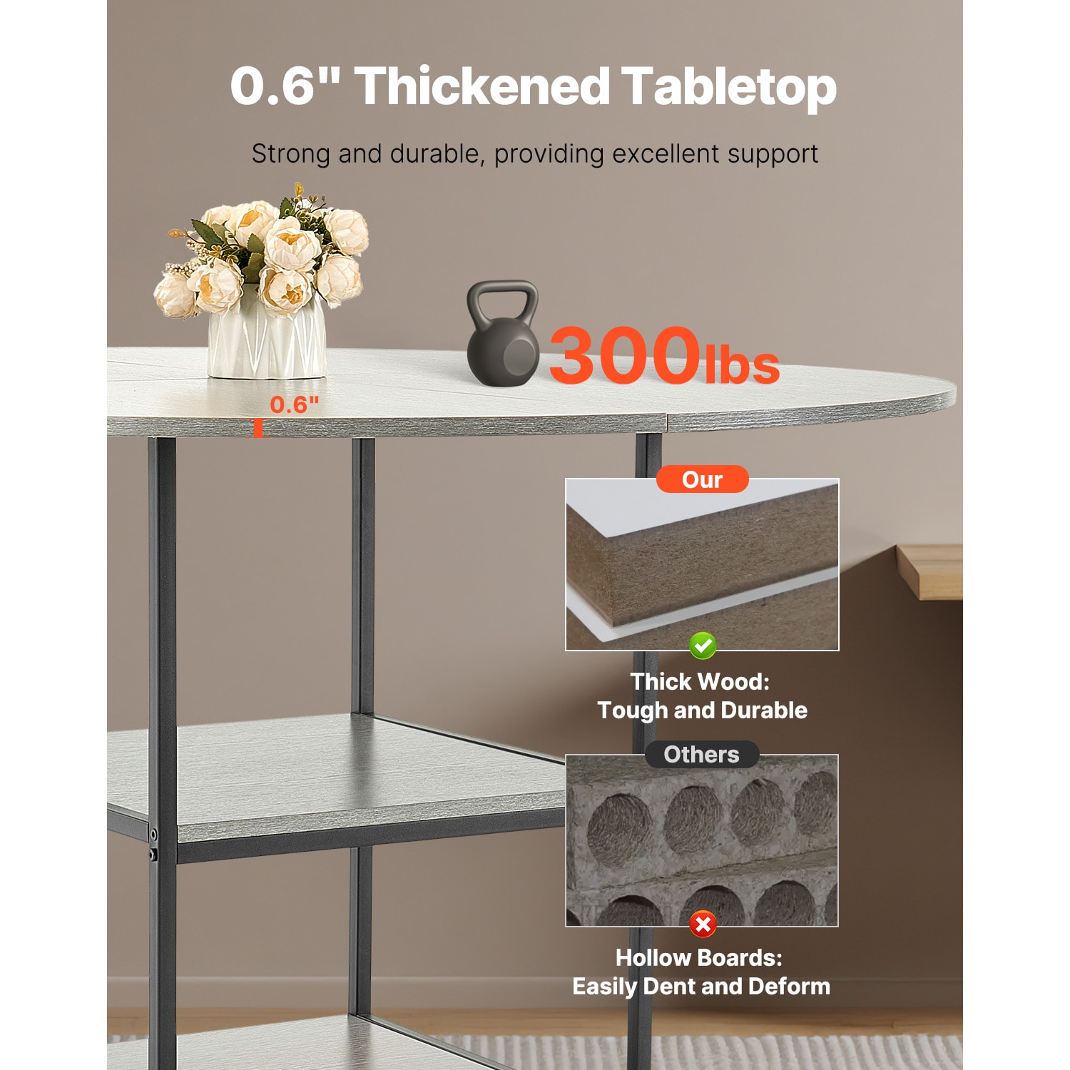 47 In Round Dining Table Wood Kitchen Table For 4-6 Person Grey (Only Table)_voghion.com